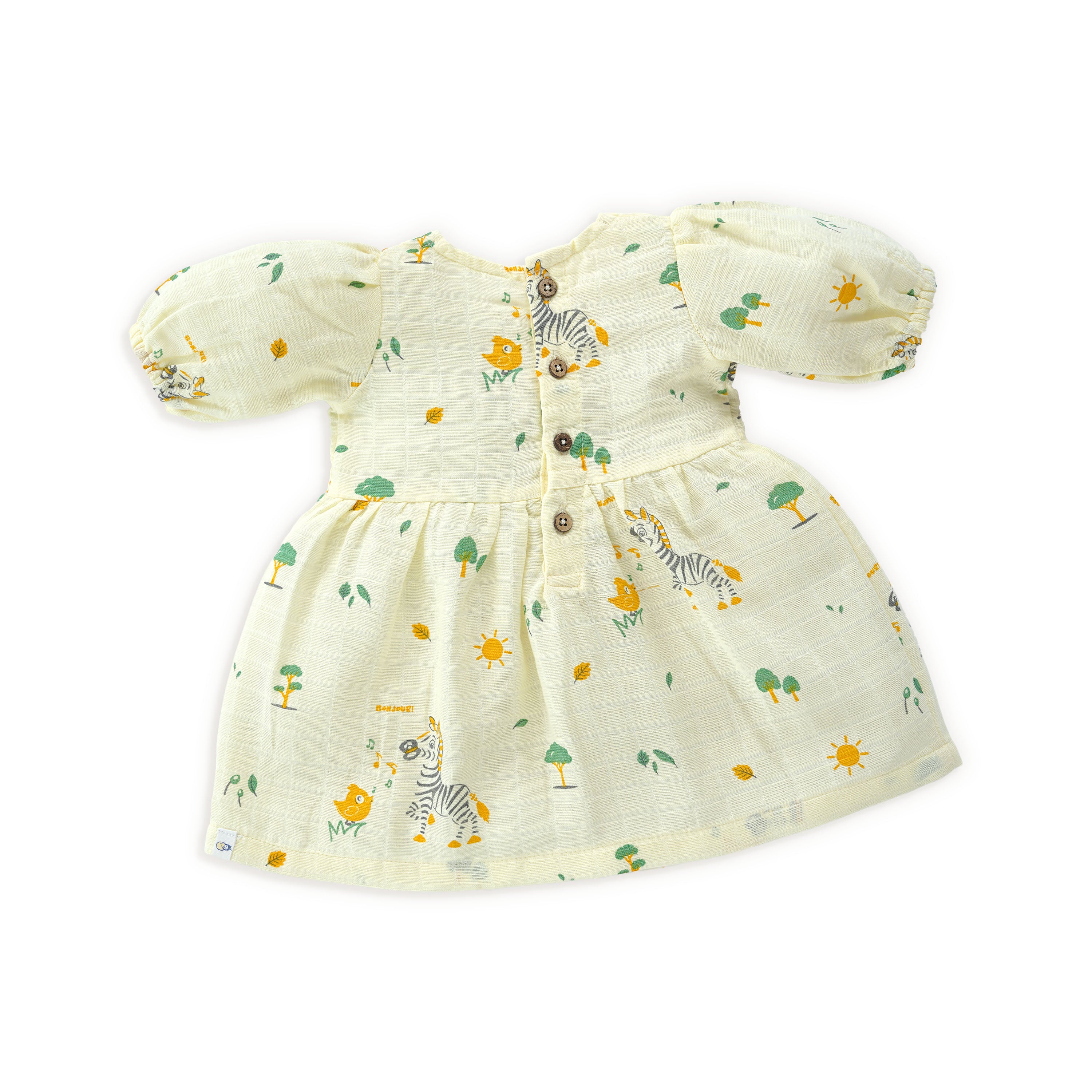 Zebra Tales - Half Sleeve Puff Muslin Cotton Frock with Bow (0m to 5 years)