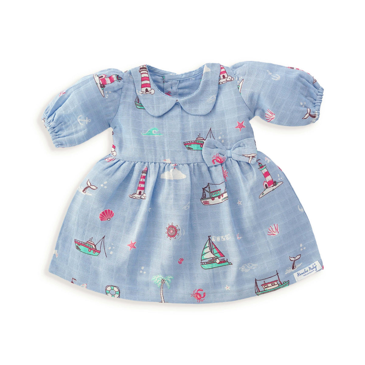 Lighthouse Magic - Half Sleeve Puff Muslin Cotton Frock with Bow (0m to 5 years)