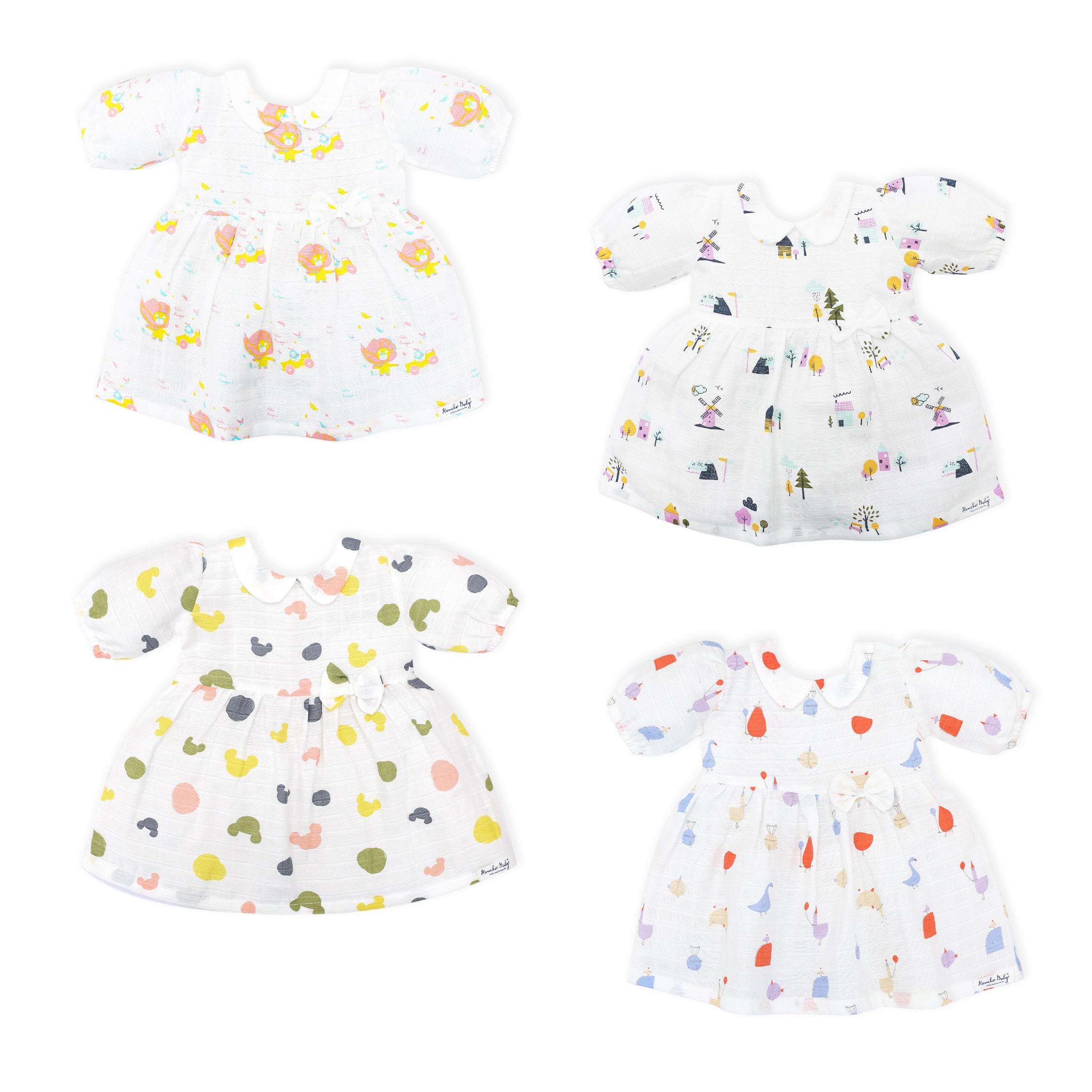 Half Sleeve Muslin Cotton Girls Frock Combo Pack of 4 (9-12 Months & 3-4 Years)