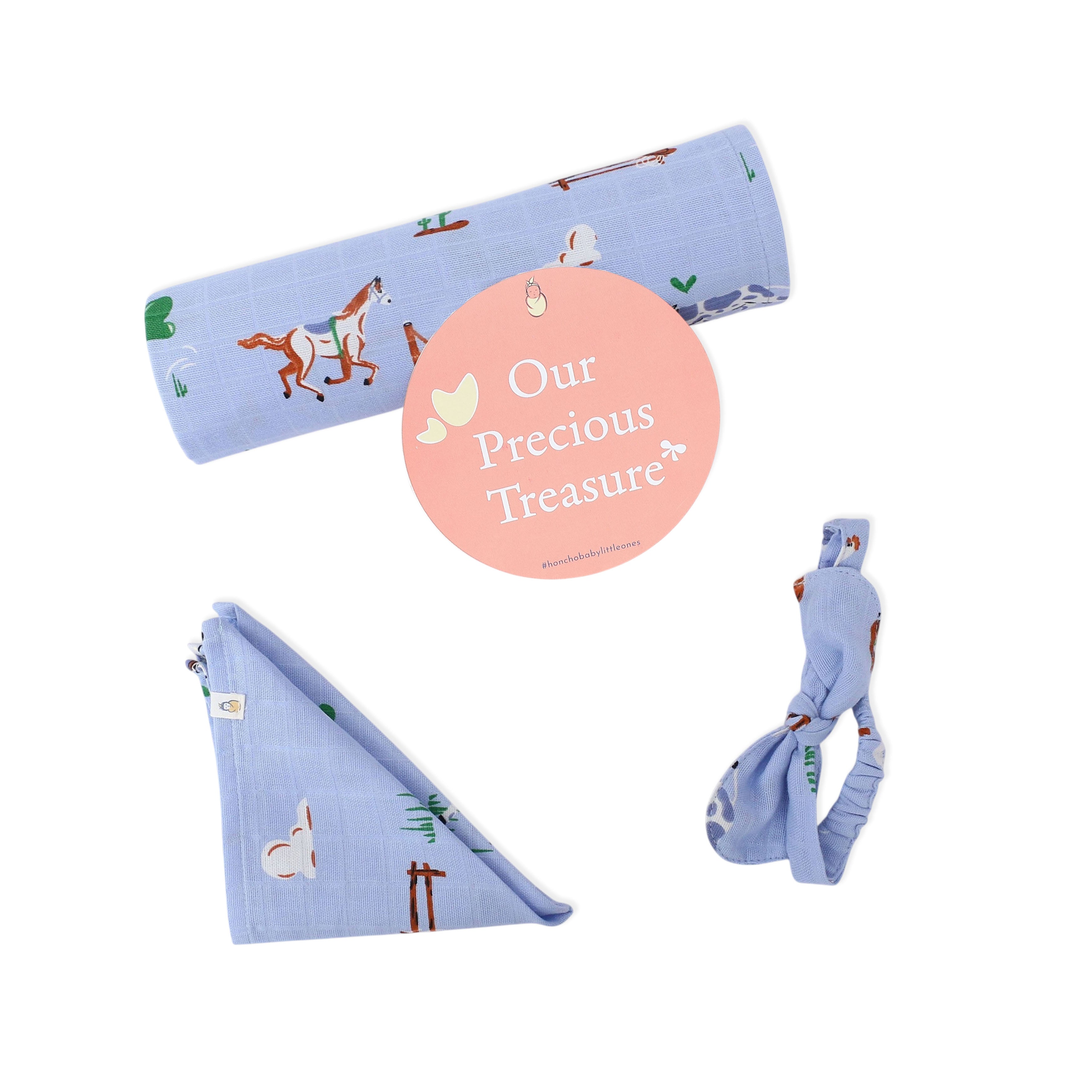 Barnyard Buddies - Organic Cotton (double layer) Baby Muslin Swaddle Set (100 X 100 cms)