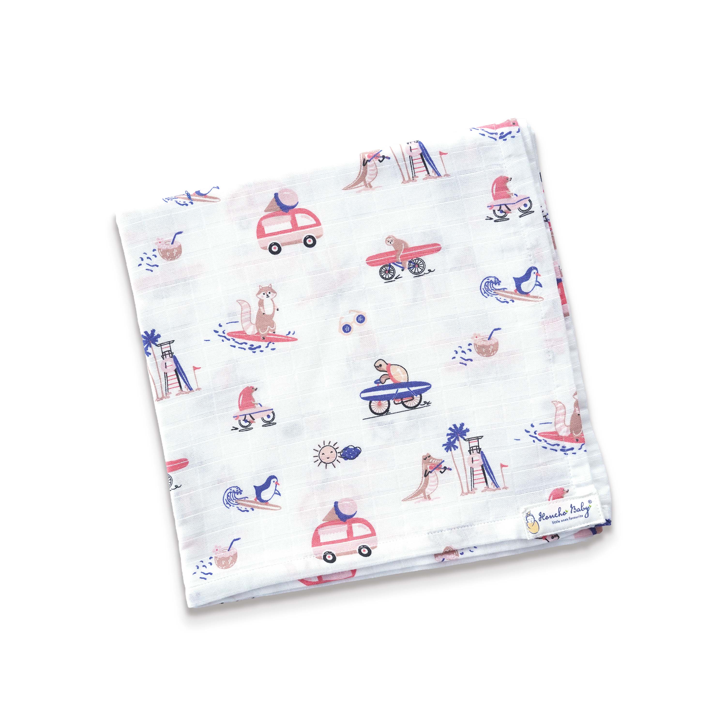 Tiny Surf Club - Baby Muslin Swaddle Blanket | 100% Premium Cotton | 110x110 cm