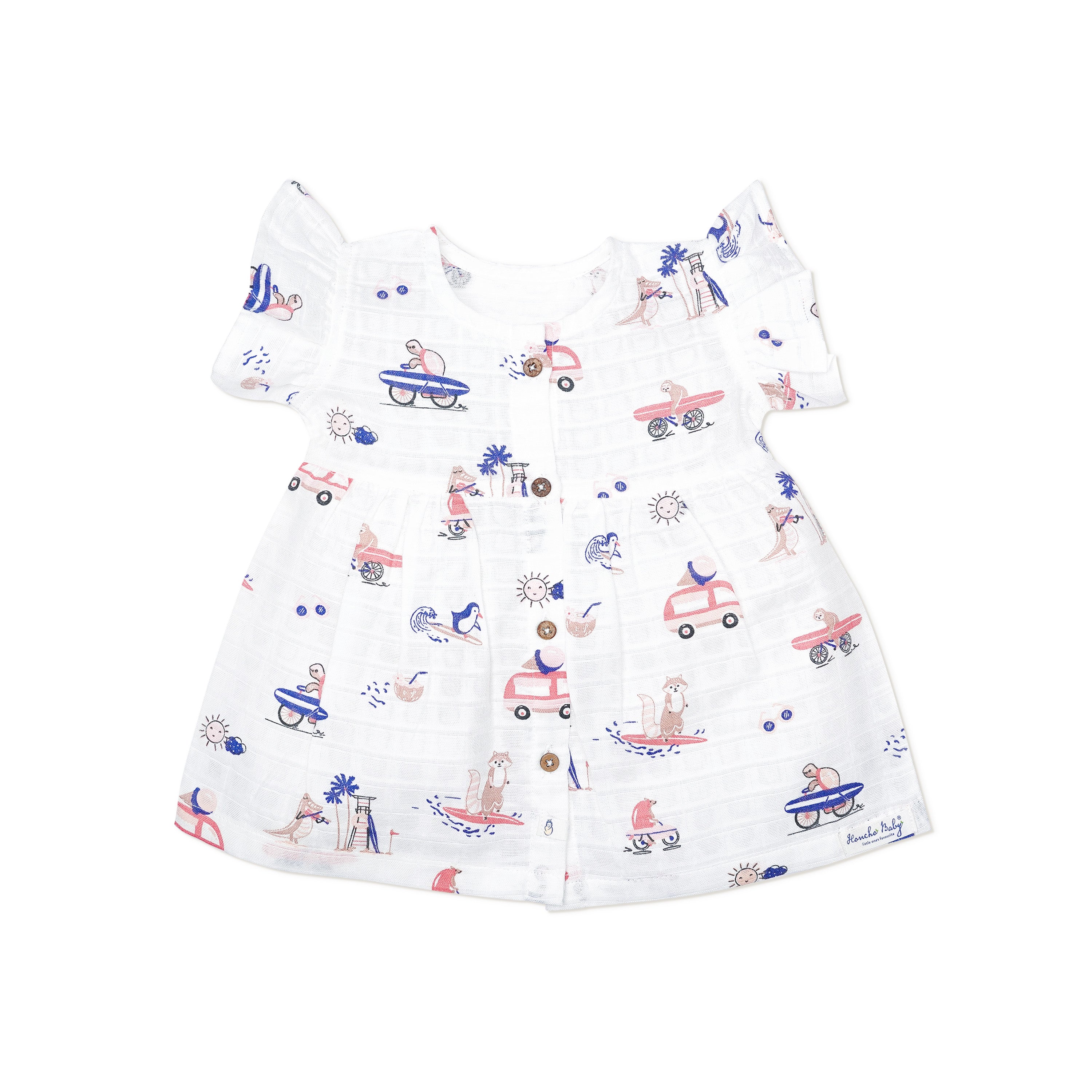 Frill Sleeve Muslin Cotton Girls Frock (0 months to 5 years) - Tiny Surf Club