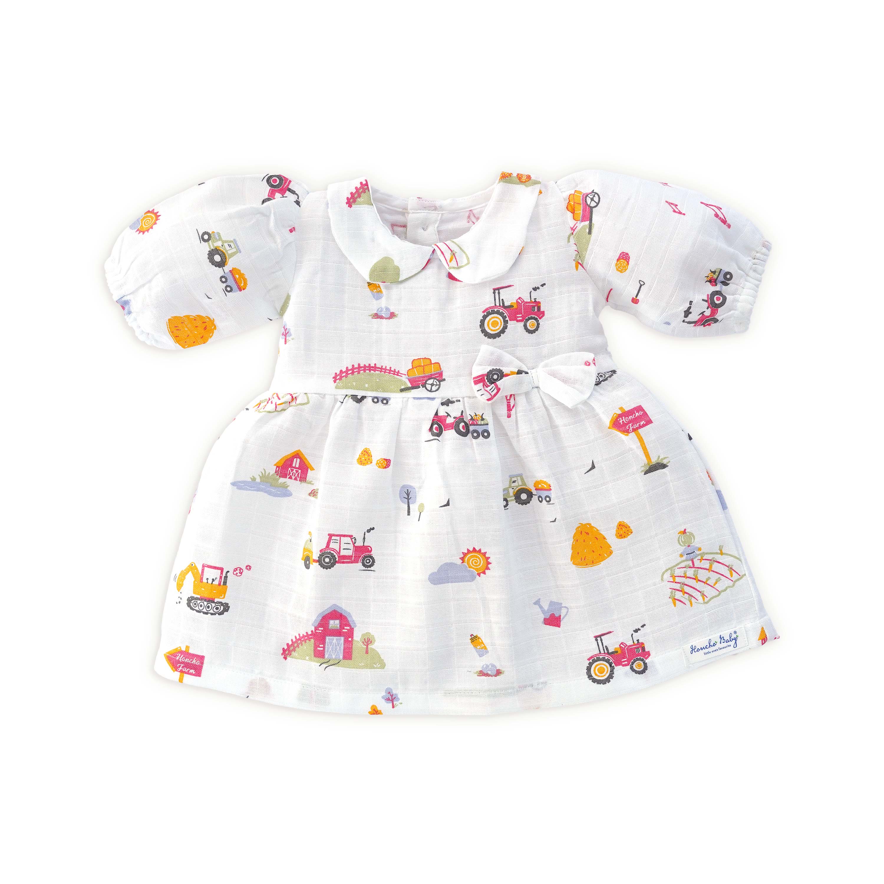 Farmyard Fun - Half Sleeve Puff Muslin Cotton Frock with Bow (0m to 5 years)