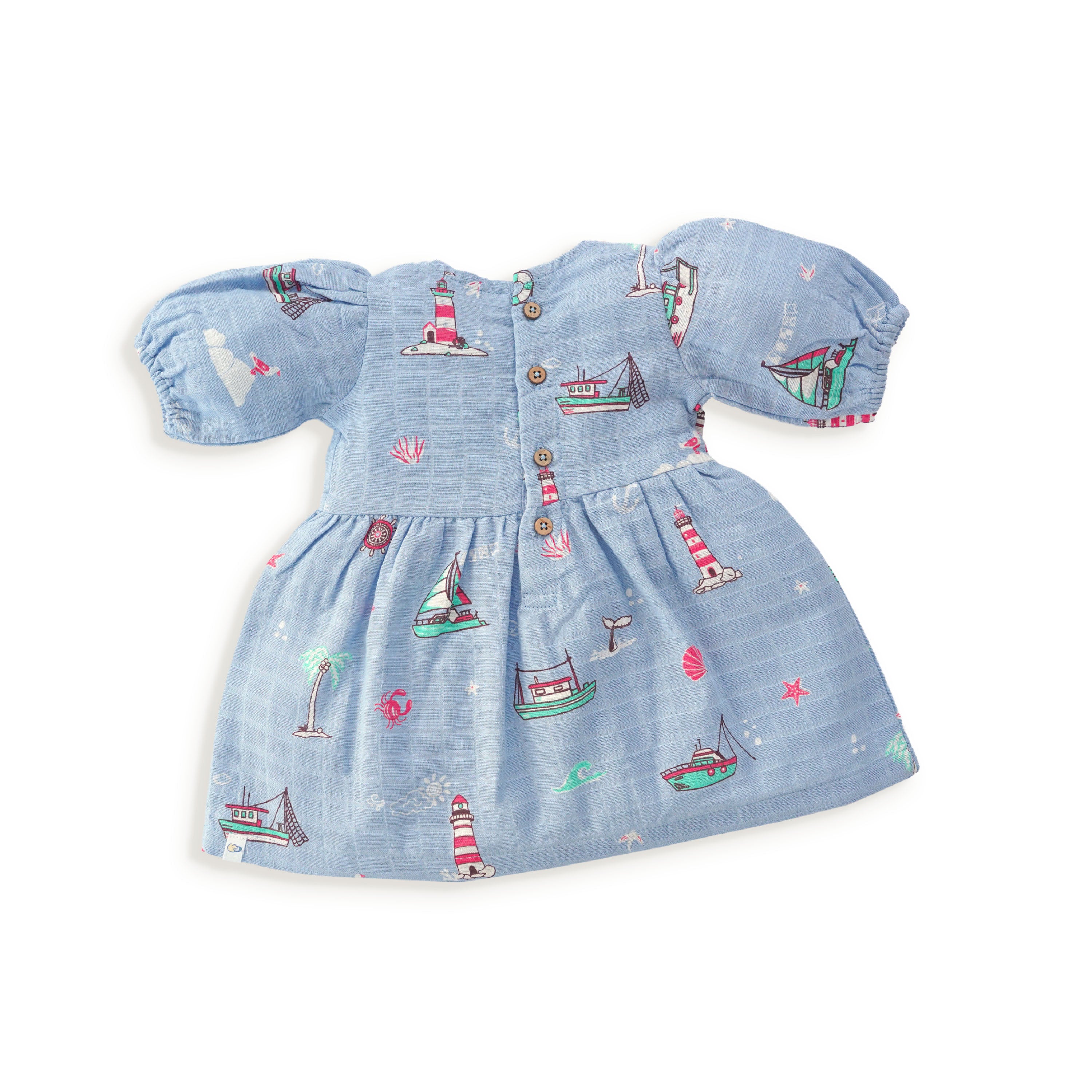 Lighthouse Magic - Half Sleeve Puff Muslin Cotton Frock with Bow (0m to 5 years)