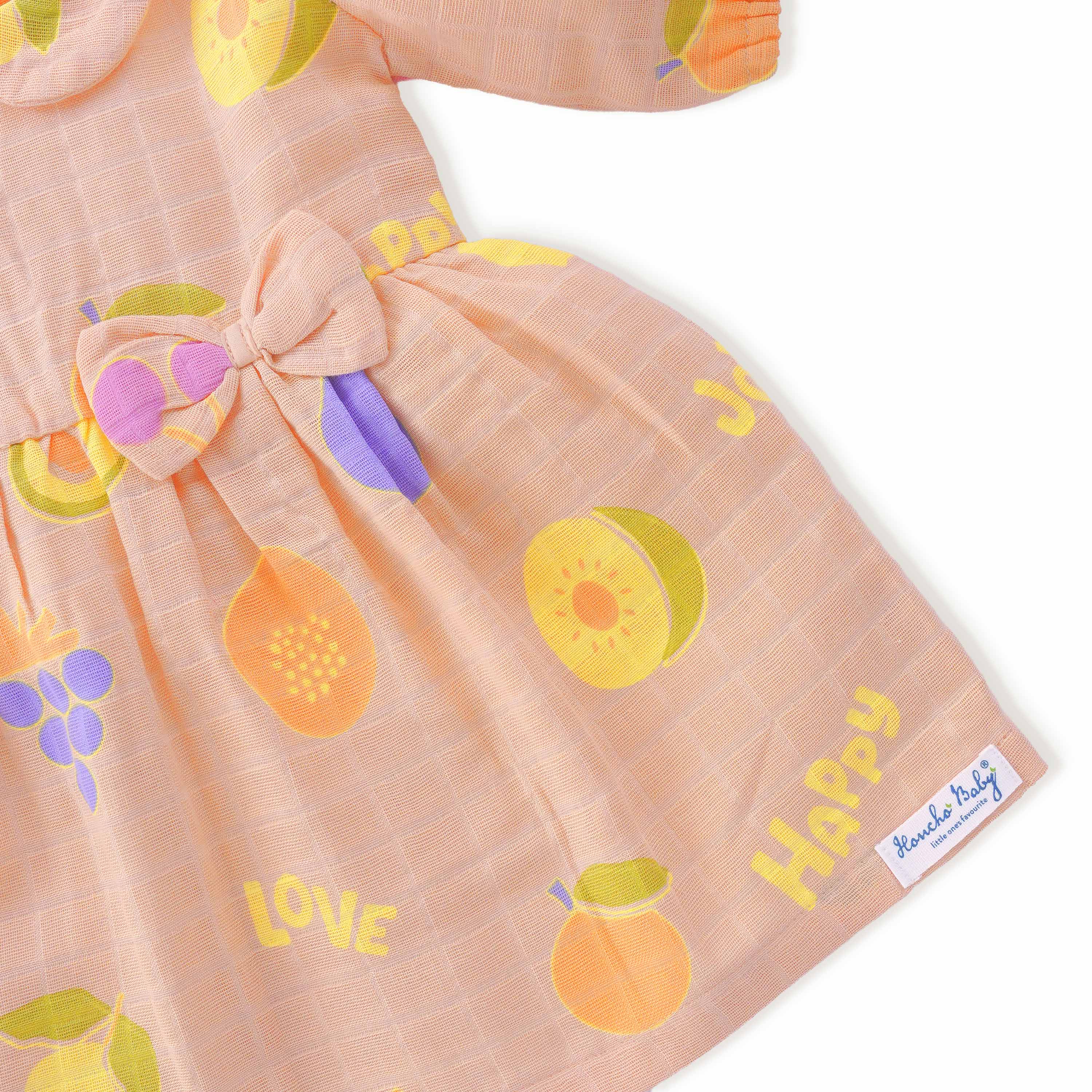 Fruit Hugs - Half Sleeve Puff Muslin Cotton Frock with Bow (0m to 5 years)
