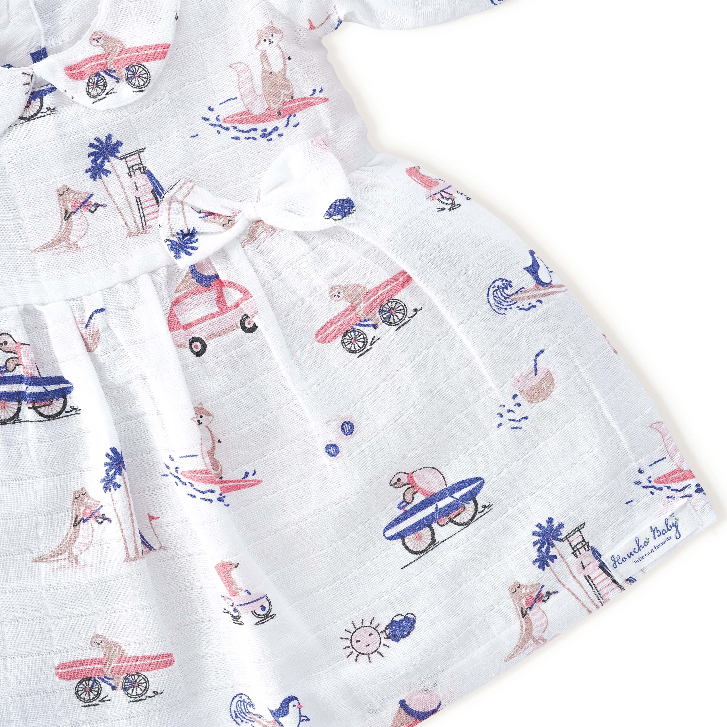 Tiny Surf Club - Half Sleeve Puff Muslin Cotton Frock with Bow (0m to 5 years)