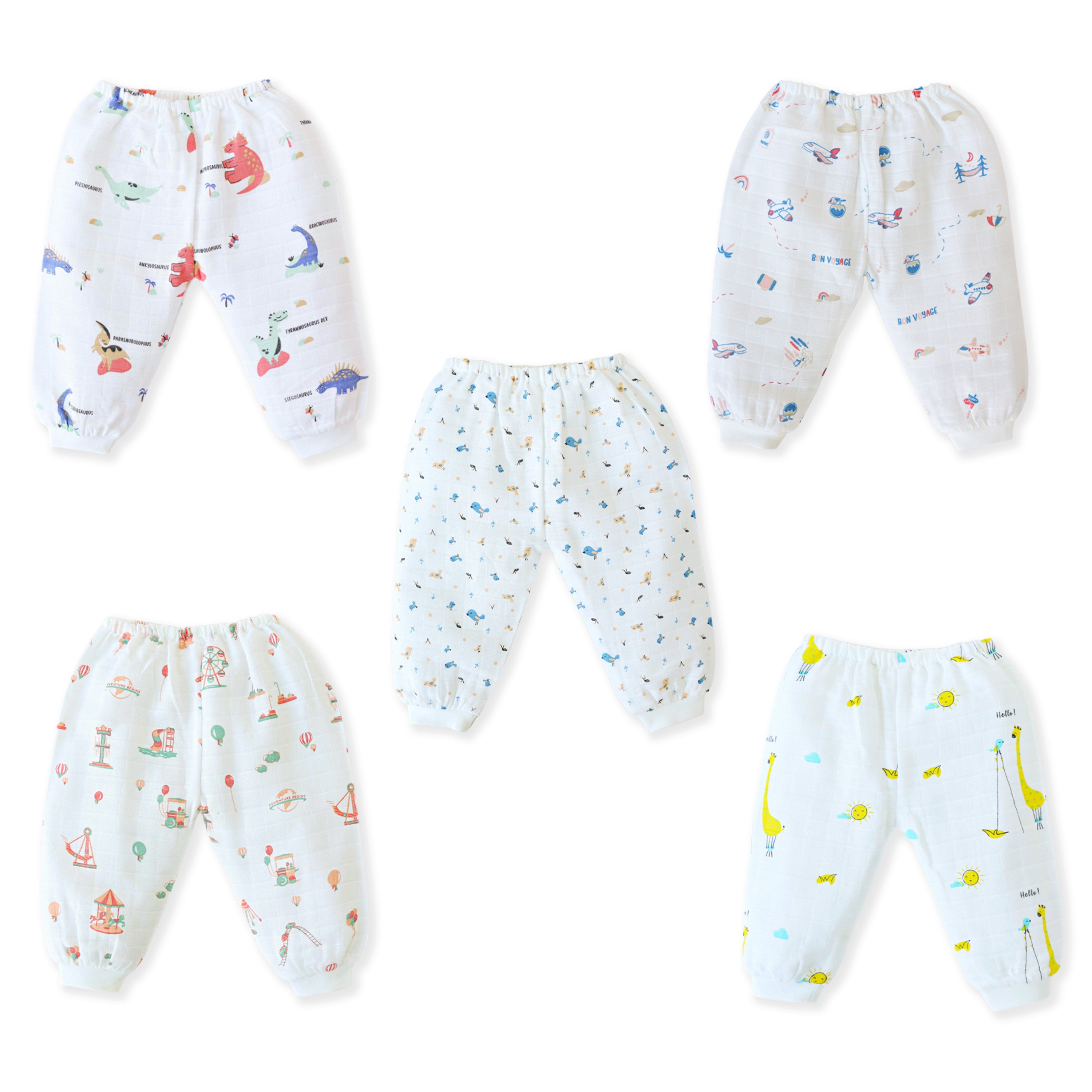 Muslin Unisex Pant for 0-3 Months - 5 Pack