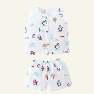 Penguin Wonderland - Muslin Unisex Sleeveless top & Shorts (0 - 4years) NEW