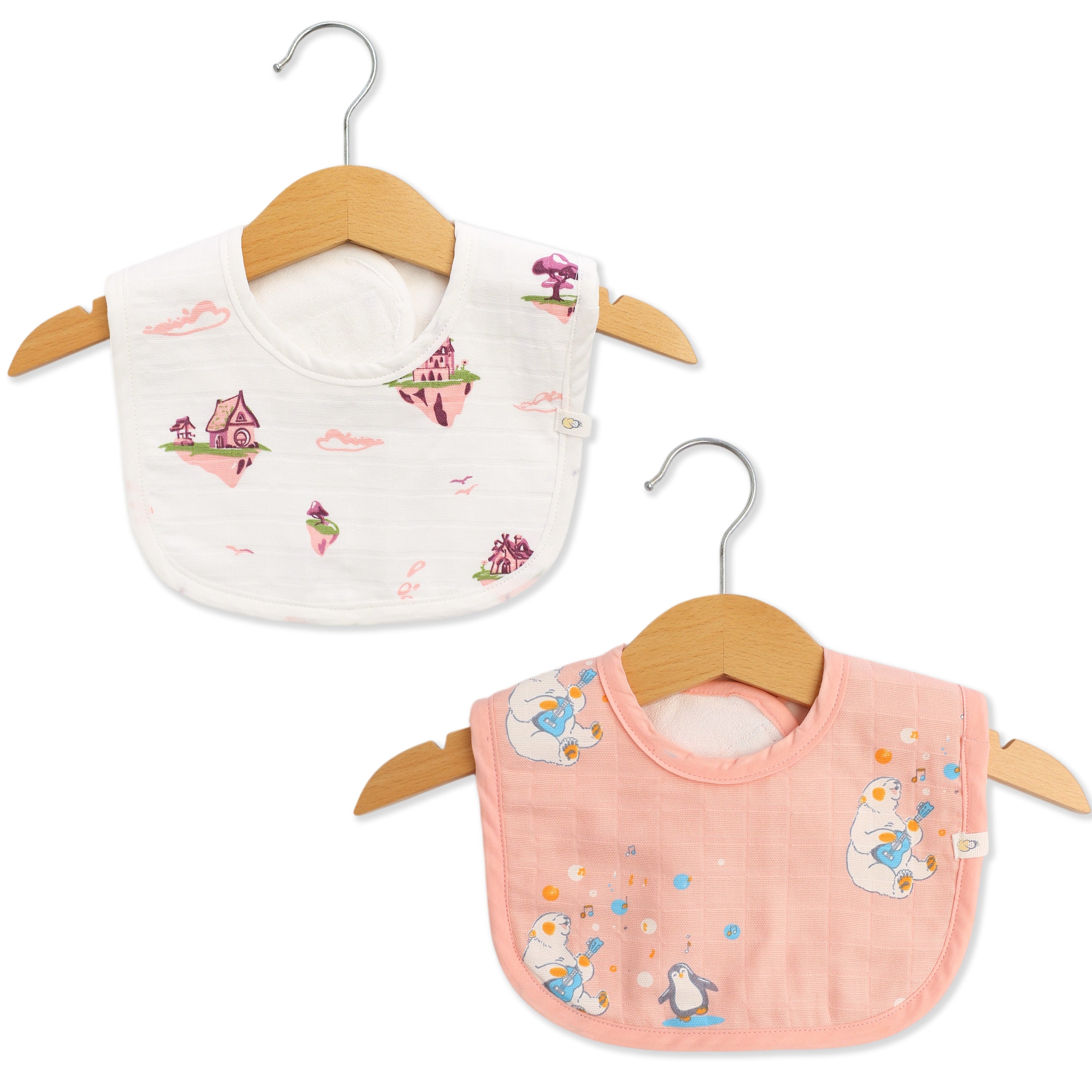 Reversible Muslin and Terry Bib Pack of 2 - Cub's First Concert & Floating Magic Tales