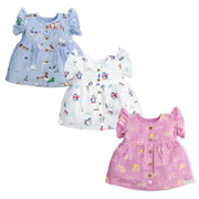 Frill  Muslin Cotton Frock Pack of 3 for Girls (0-3  Months)