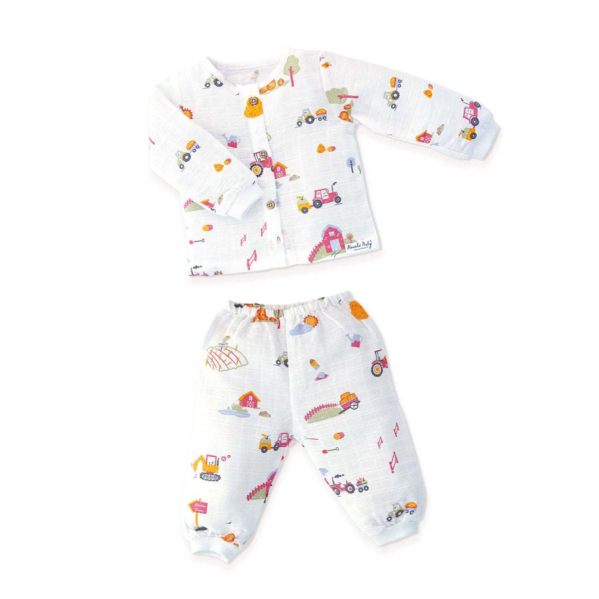 Muslin Cotton Full Sleeve Top & Pant Set for Baby & Toddler (0–5 Years) - Farmyard Fun