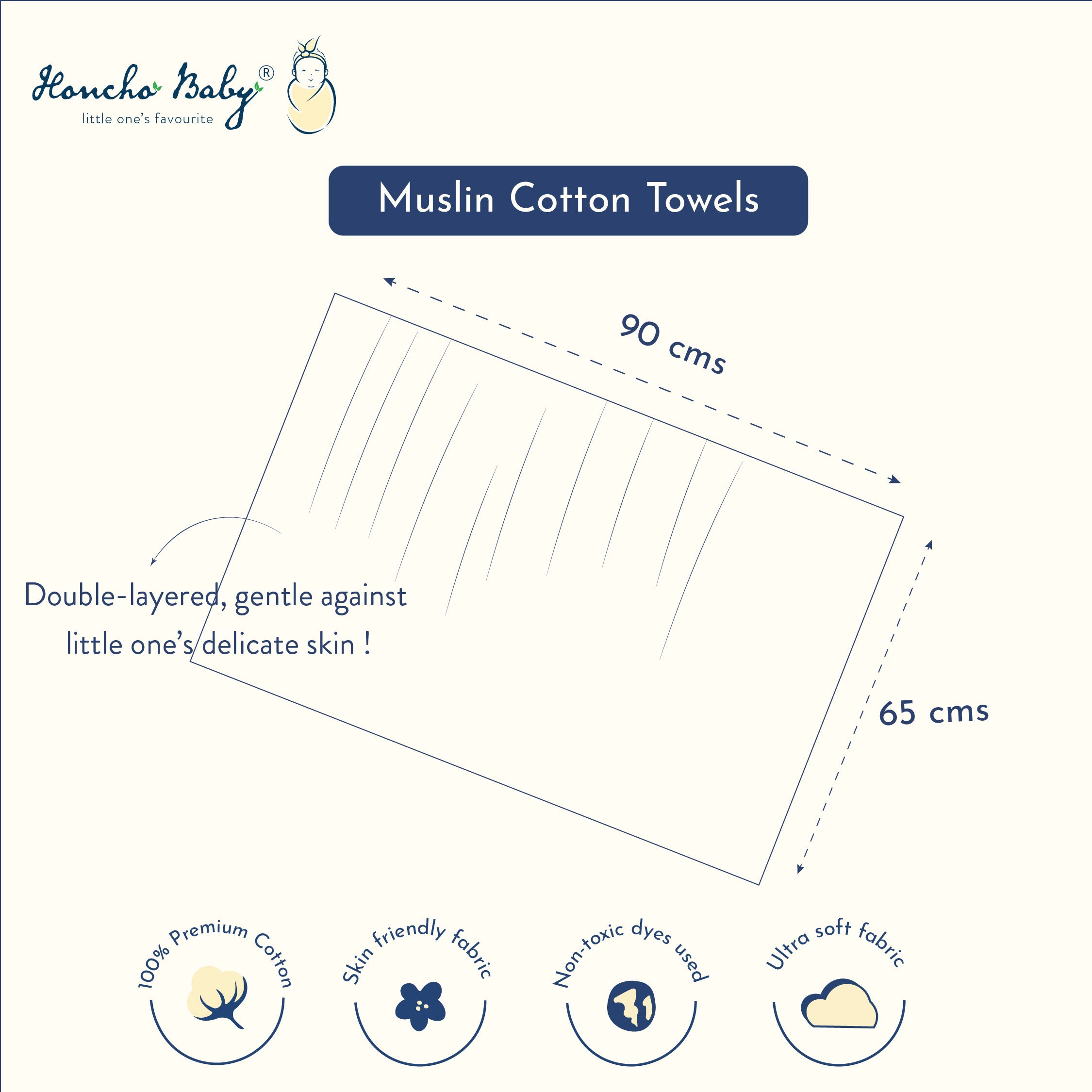 Muslin 100% Cotton Baby Towel 3 pack - Happy Days combo