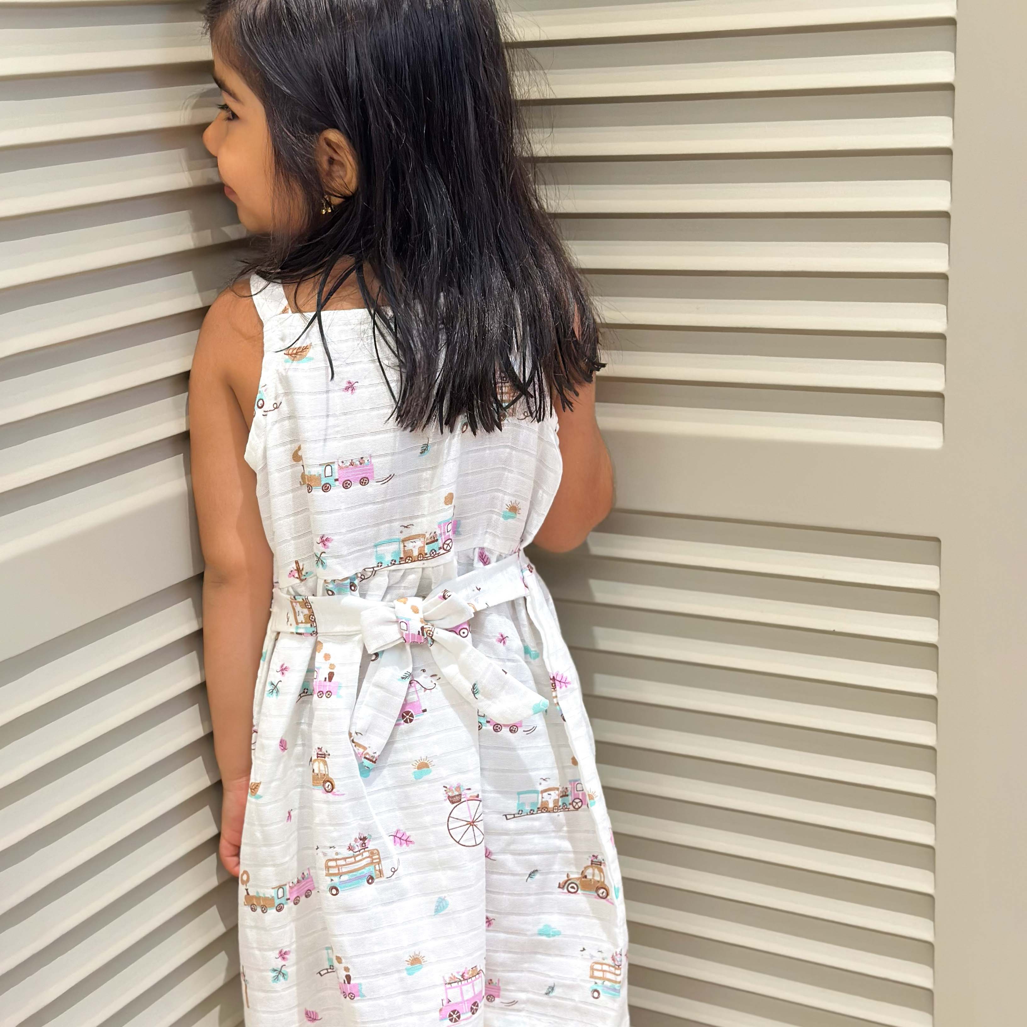 Sleeveless Muslin Cotton Frock with Bow (0 months to 5 years) - Tiny Wheels & Wonders