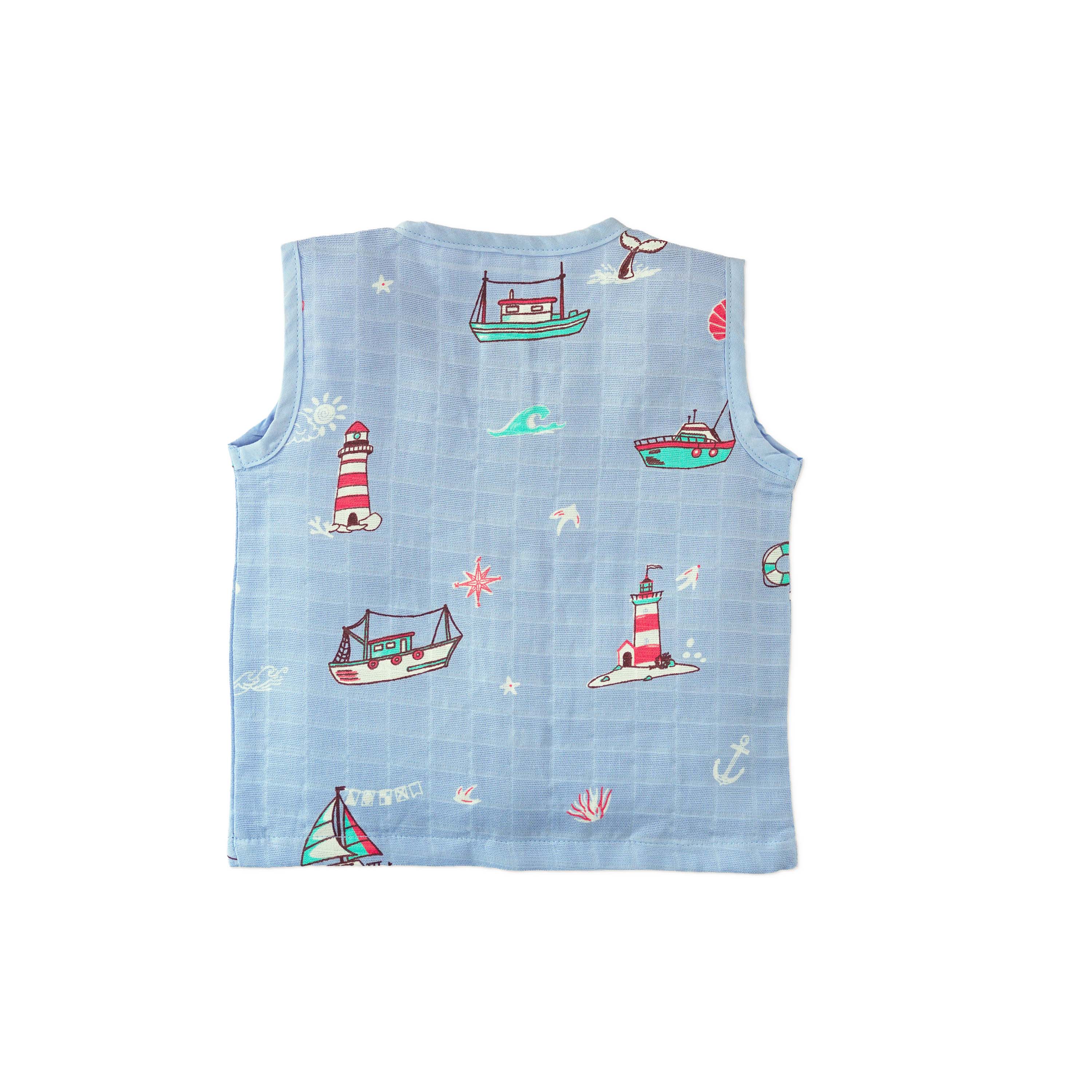 Muslin Cotton Sleeveless Top & Shorts for Babies & Toddlers (Newborn–5 Years) - Lighthouse Magic