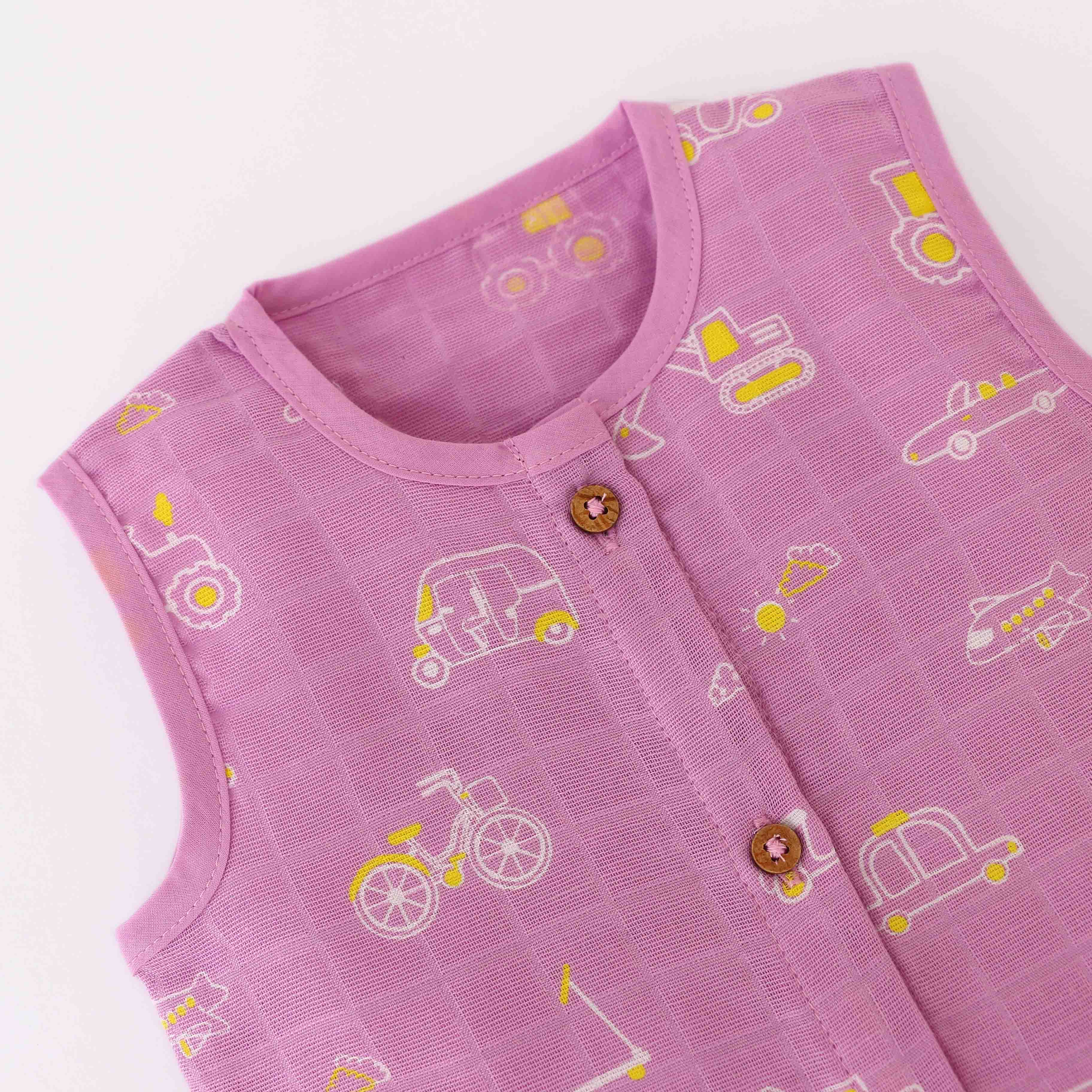 Busy Little Wheels - Muslin Unisex Sleeveless top & Shorts (0 - 4years) NEW