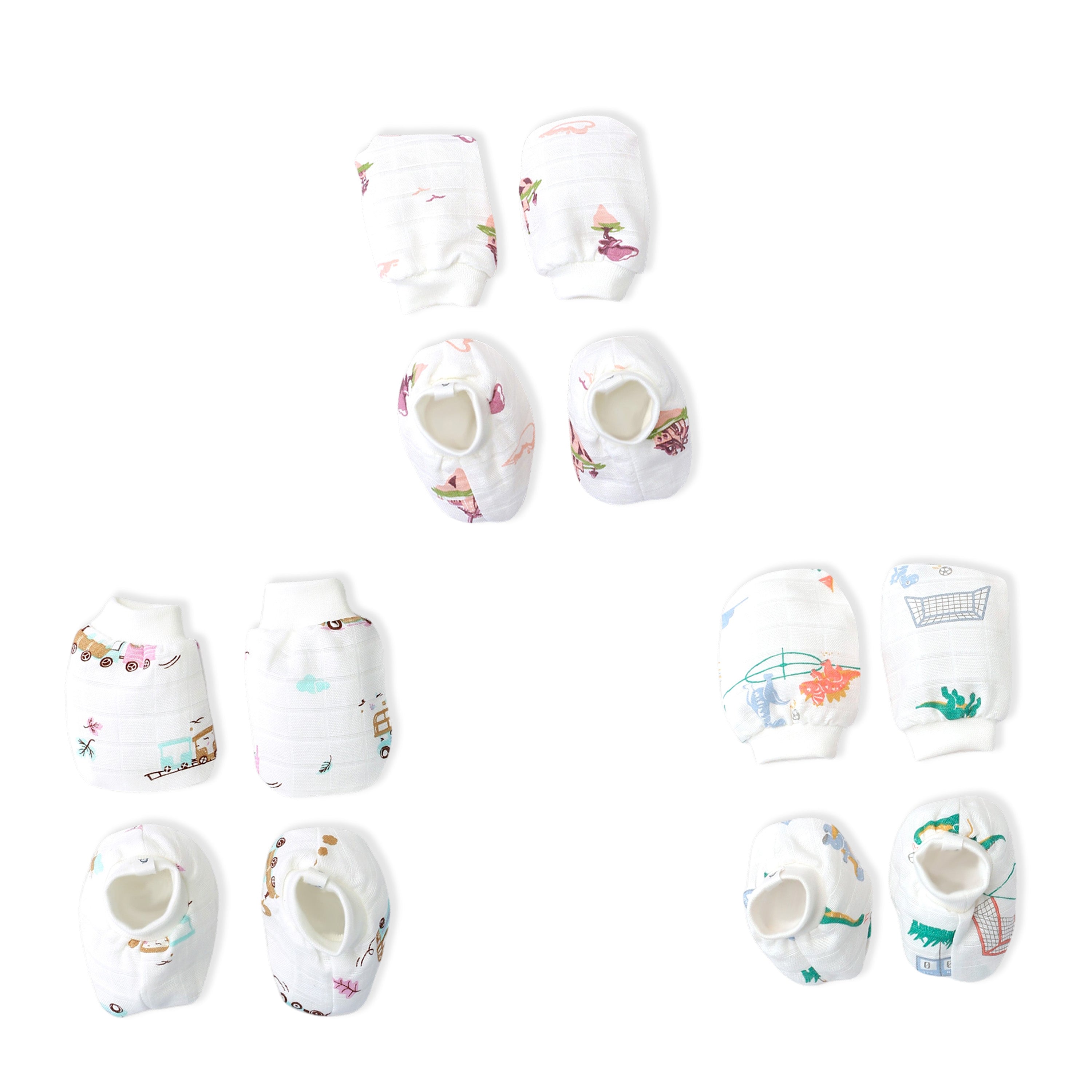 Baby Mittens and Booties 3 Pack Set ( 0 - 3 months ) 100% Cotton -  Little Magic Tales